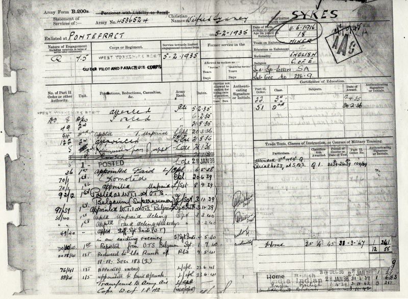 OS Service records of Wilfred Sykes 01