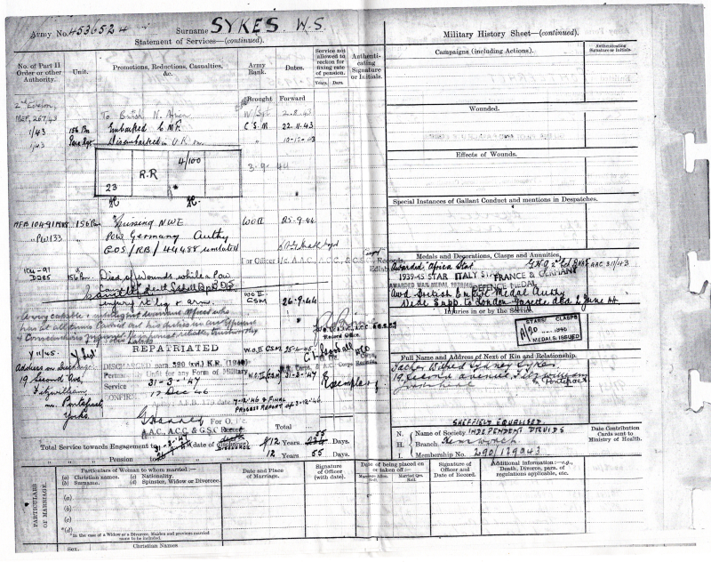 OS Service records of Wilfred Sykes 03