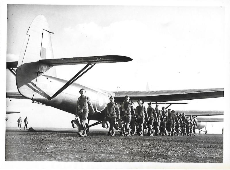 OS troops marching passed Horsa Glider Brize Norton 1944