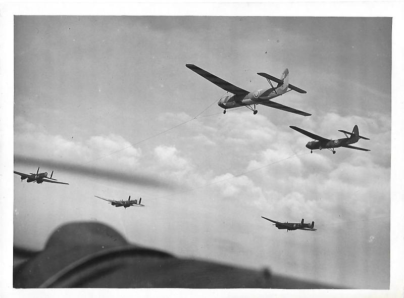 OS View from an Anson aircraft of Horsas being towed by Whitleys