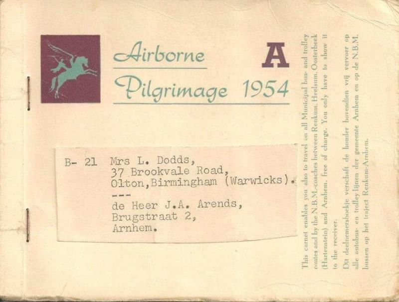 OS Mrs Dodds invitation to the 1954 Airborne Pilgrimage