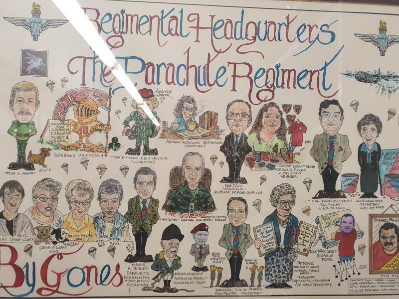Complete image of Nick Mawdsley's caricatures of the Parachute Regiment's Headquarters
