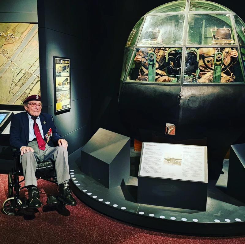AA Bill Gladden by Horsa Cockpit  in the Airborne Assault Museum August 2023