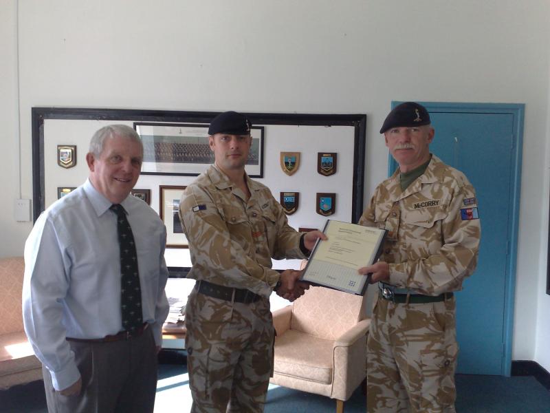 OS R Ramsey Me presenting L4 Telecom App. Certs to Signals units in Cyprus.
