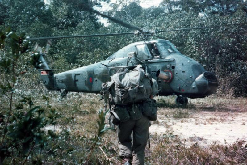 OS Wessex helicopter waiting in the jungle