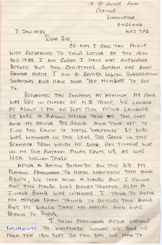 Letter from James Denning