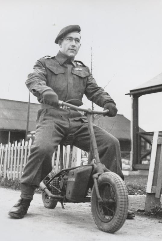 Canadian Paratrooper riding a Welbike 