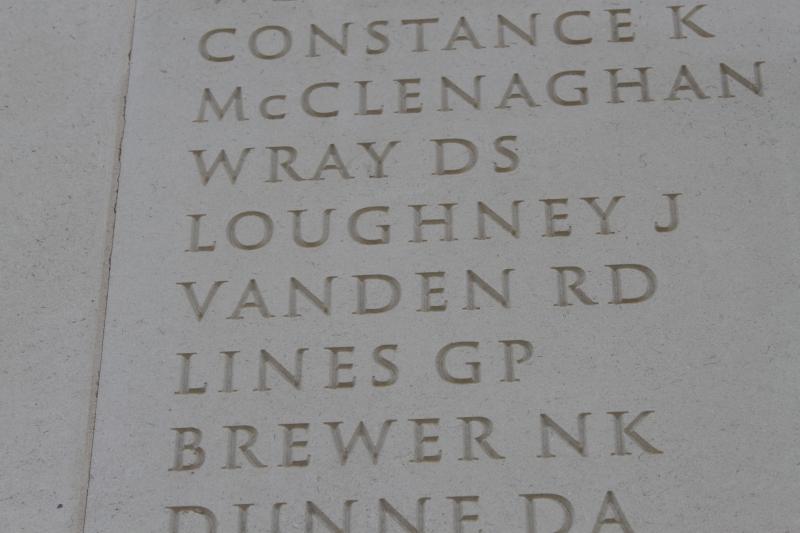 Robert Vandens name on the National memorial Arboretum, above is the name of J Loughney killed in the same inc