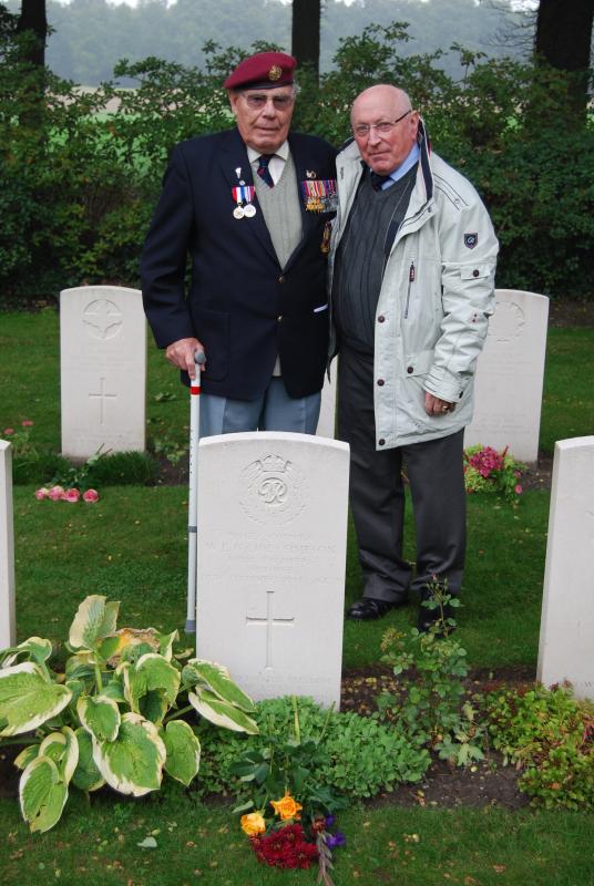 Harold and Wim van Zanten, Airborne Cemetery Arnhem-Oosterbeek behind the grave of Cpl. William Lesley George Simpson