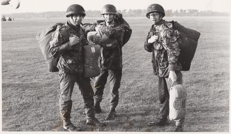 Soldiers 'Yank', 'Stubbo' and 'Johnny Rob' during Balloon jump, Germany, 1978