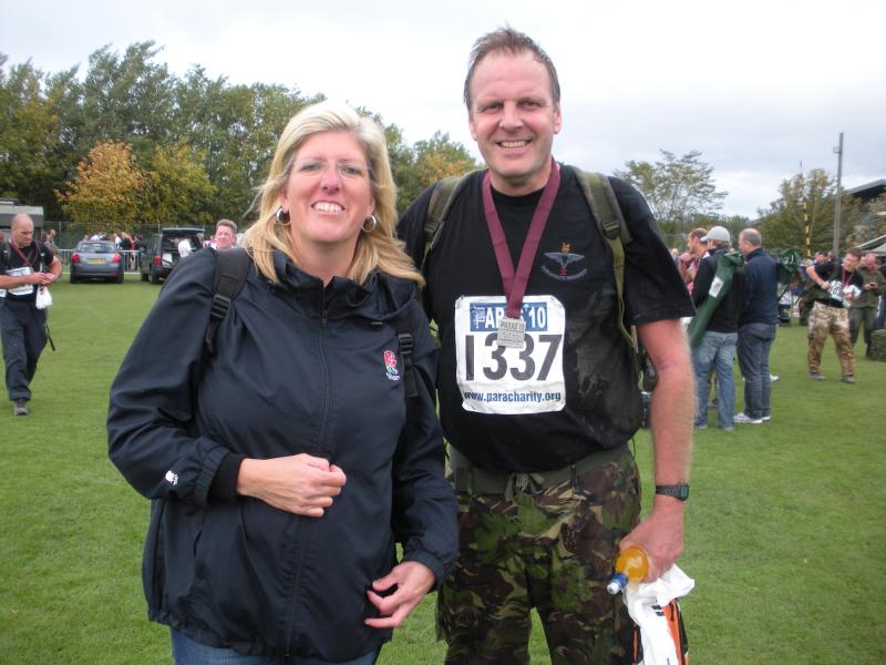 Paras 10 11/9/11. Judy, my wife, waiting at finish.Did lot of training but going for 1hr 50 next year.