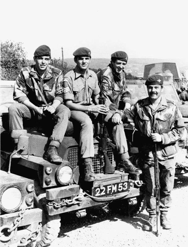 CALLSIGN 62, VOGALSANG, GERMANY 1975. LEFT TO RIGHT; PTE JOHN WARD, SGT PHIL OAKES, PTE MALC GAMBLE AND L/CPL RAY BANNER. 