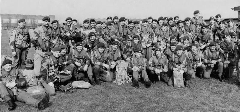 16 COY & 131 PARA SQN RE READY TO EMPLANE AT WADDINGTON 5TH APRIL 1974 FOR EXERCISE 'CORAL REEF' JUMPING ONTO THE BEACH IN JERSE