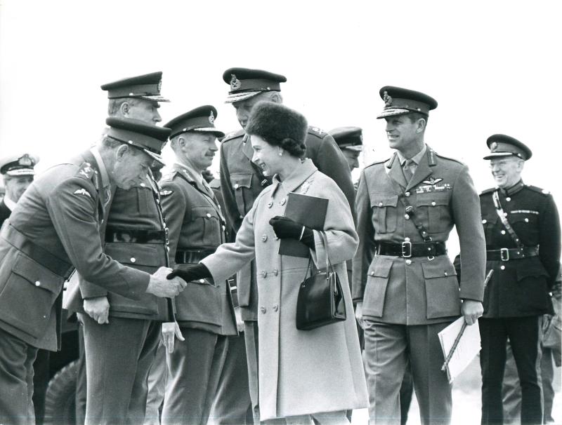 General Sir Frank King meeting Queen Elizabeth.