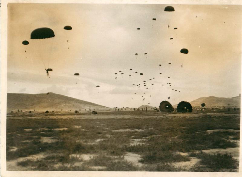 Paratroopers land on Megara airfield.