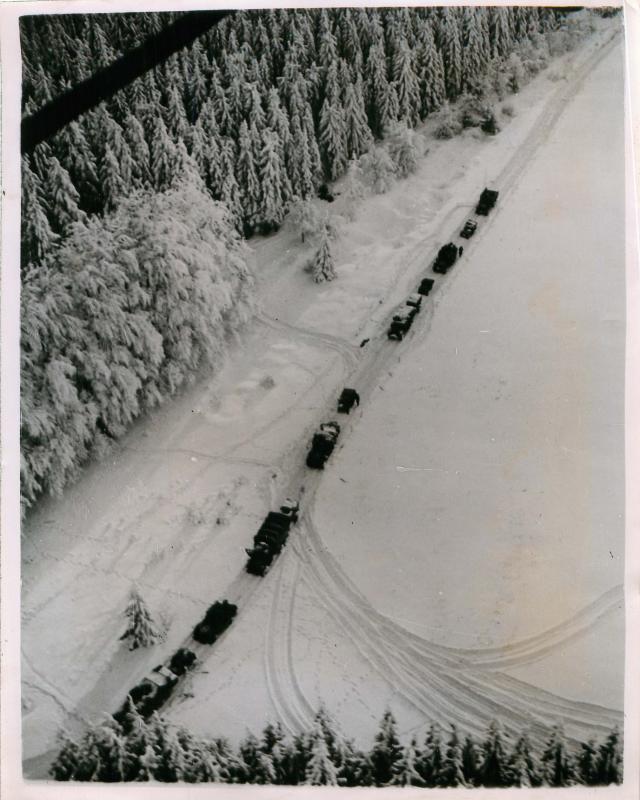 Aerial view of Ardennes battle sector.