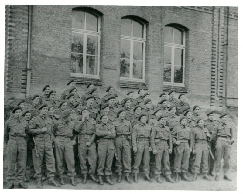 Group photo of J section Signals, 3rd Parachute Brigade in Wismar May 1945.