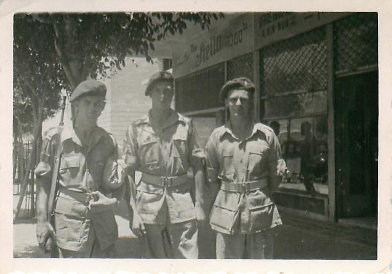 Three men of 3 PARA on King's Way, Haifa.