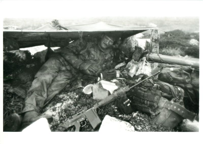 Basha provides rudimentary shelter to British Para in the Falklands.