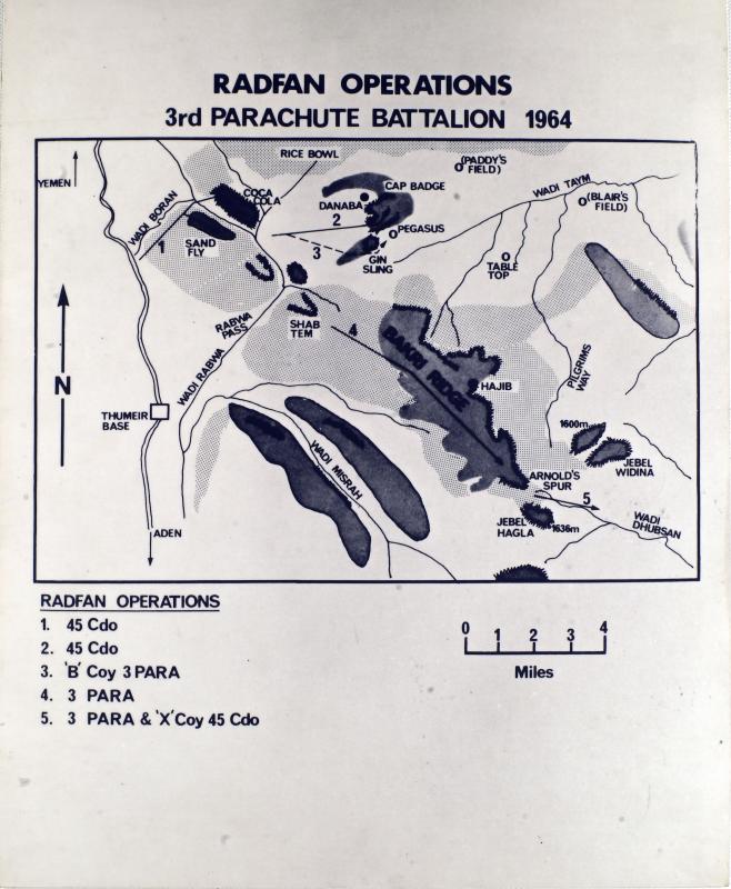 Map detailing 3rd Parachute Battalion Operations in Radfan, 1964