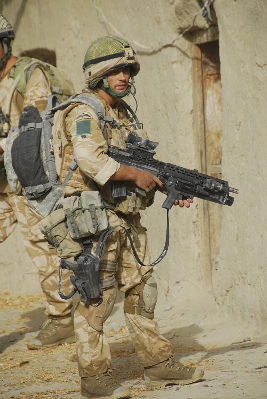 Soldier from 3 PARA pauses on patrol, Musa Quelah, Afghanistan, 2008