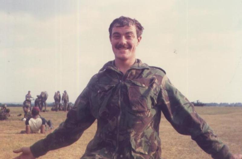 Pte Ingram (15 PARA) after his first Parachute jump, 1980s