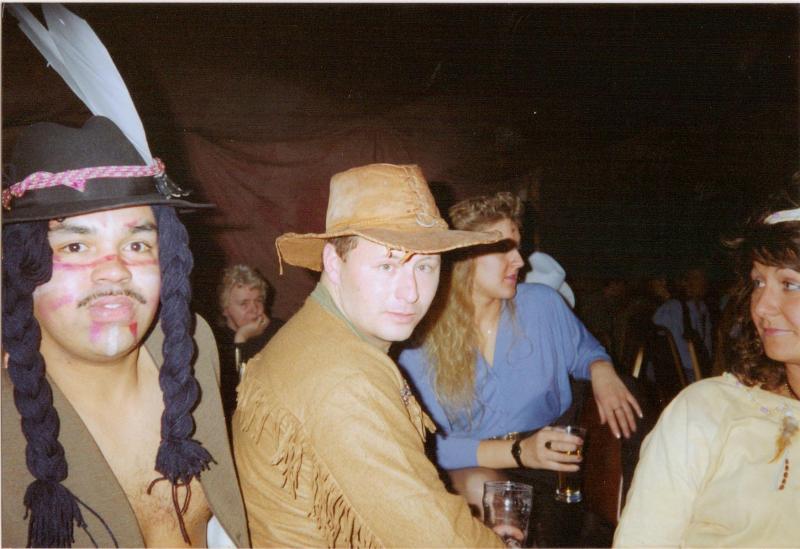 Pte Ritchie Carrol and Pte Keith Carver at A Coy, 4 PARAs 'Wild West Night', Grace Road, Liverpool, 1980s