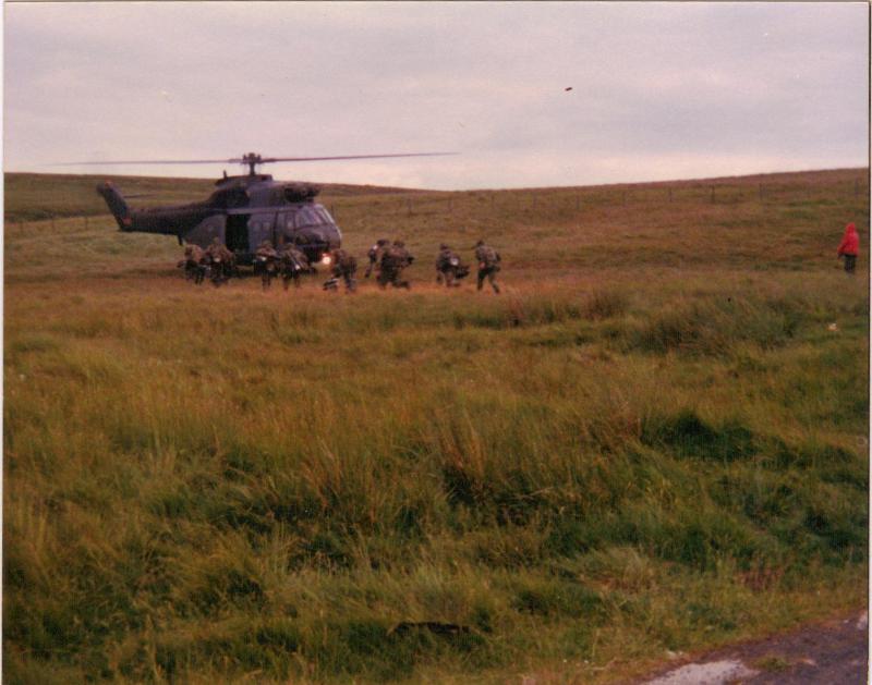 Members of A Coy, 4 PARA embark for a 'jolly jaunt' on a Puma, 1980s