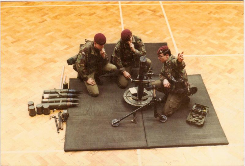 4 PARA Mortars Dry Training in the Drill Hall, at 'Grace Road', Liverpool, 1980s