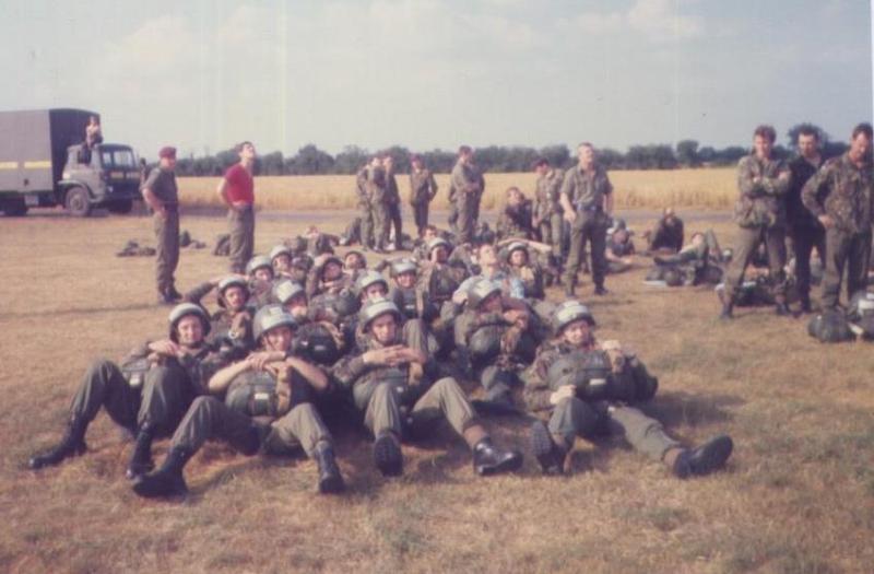 Waiting to jump from the Balloon at RAF Weston on the Green July 84