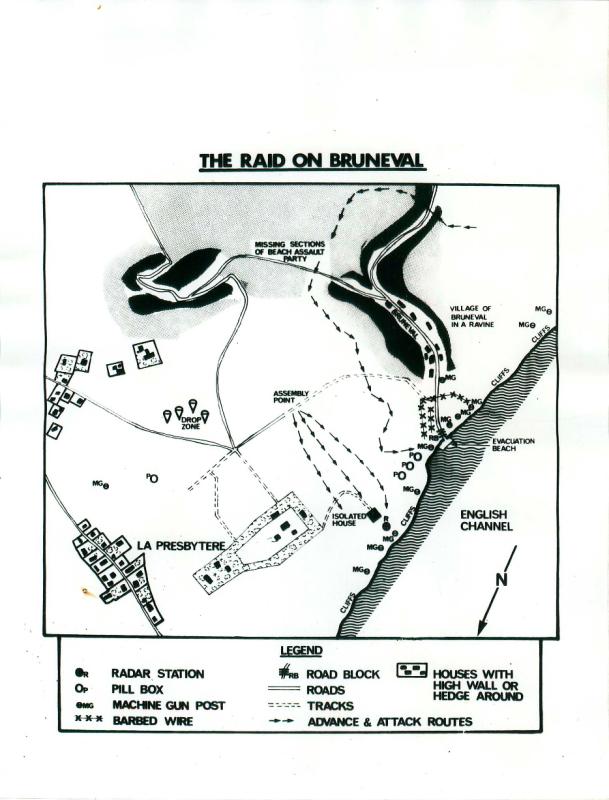 Map of positions taken up during the raid on Bruneval.