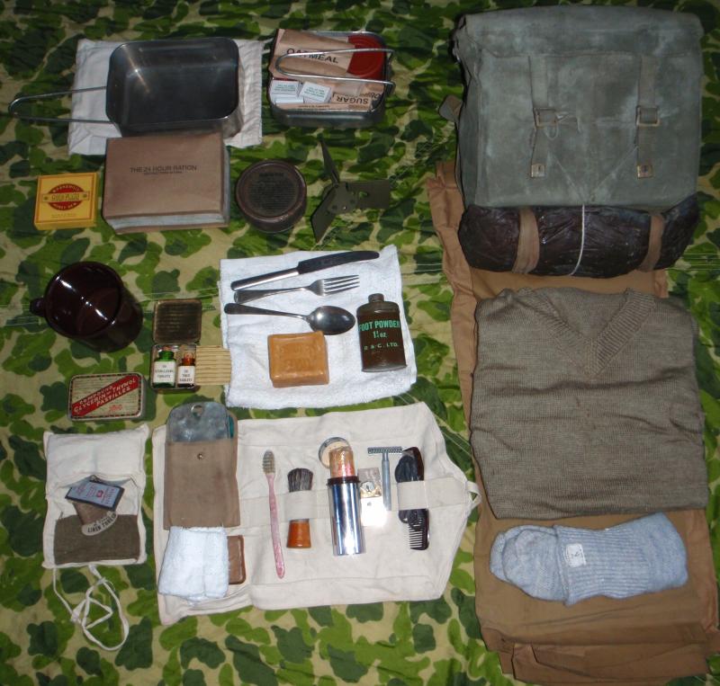 Example of WW2 Paratroopers haversack contents for Normandy and Arnhem