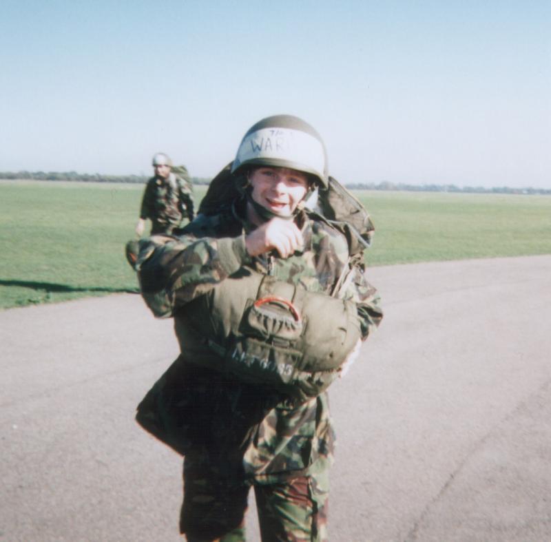 Chris of 16 Detachment 4 Para after his first Parachute drop