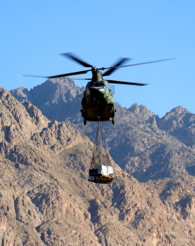 Chinook with resupplies in Zabul, Afghanistan