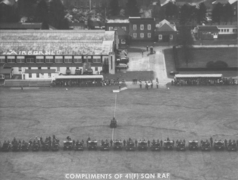 Aerial photo of the Para Sqn RAC Disbandment Parade, Old Sarum, February 1976