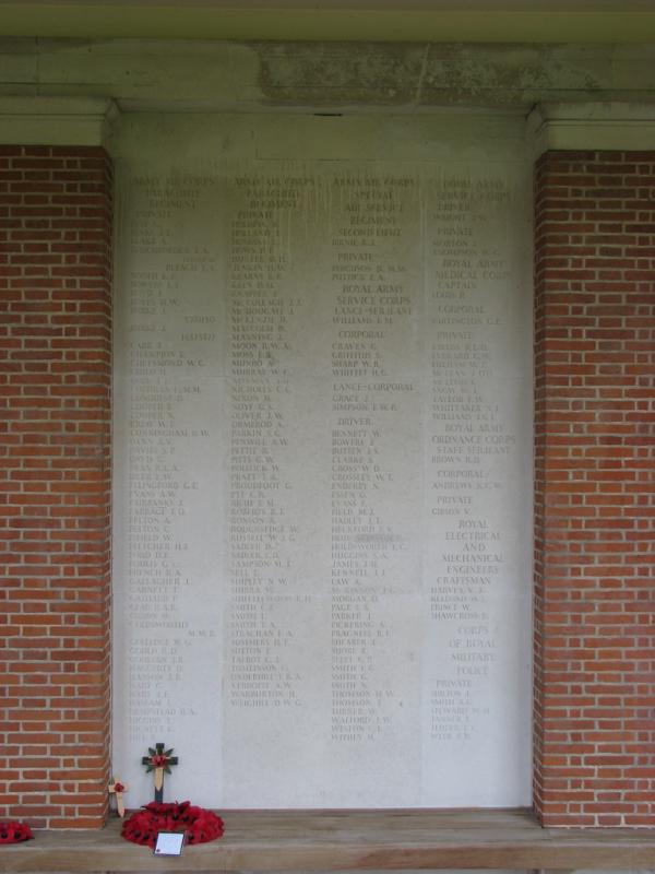 Panel 9 of the Groesbeck Memorial, showing the inscription of Private Edward Brian Moss of Widnes
