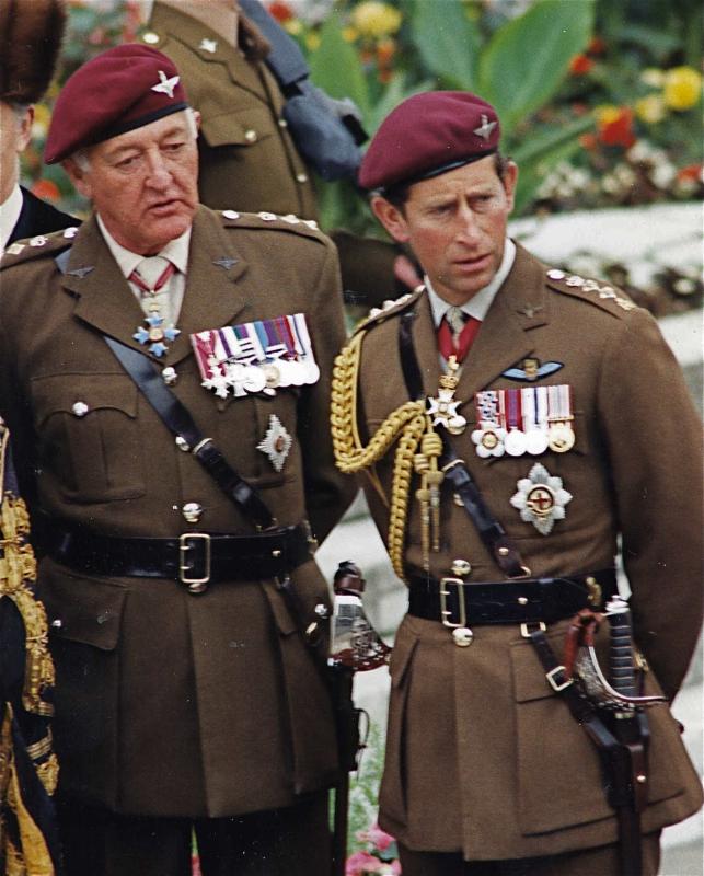 OS Gen Sir Geoffrey Howlett stands with HRH Prince of Wales during PARA 90 celebrations, 1990