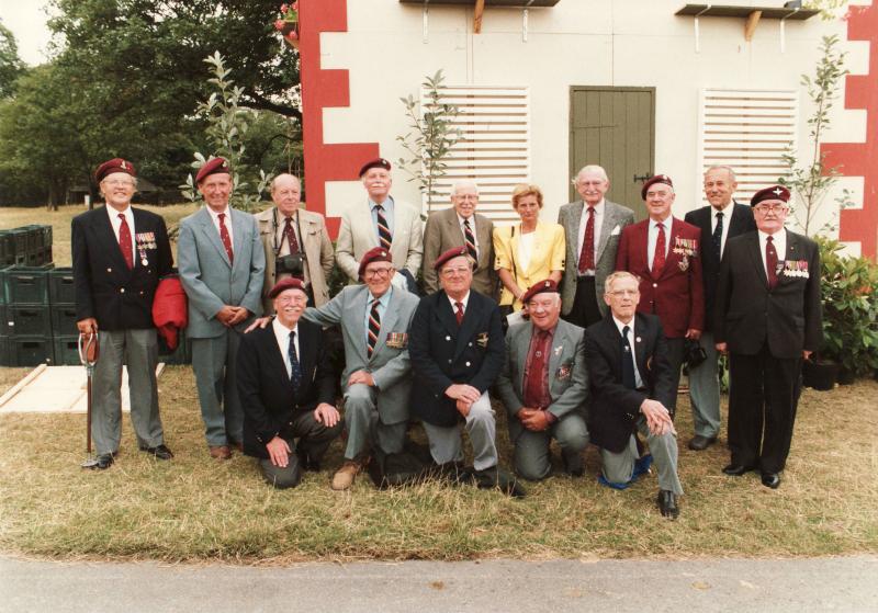 Group photograph of veterans, including Major John Howard, Normandy 1982