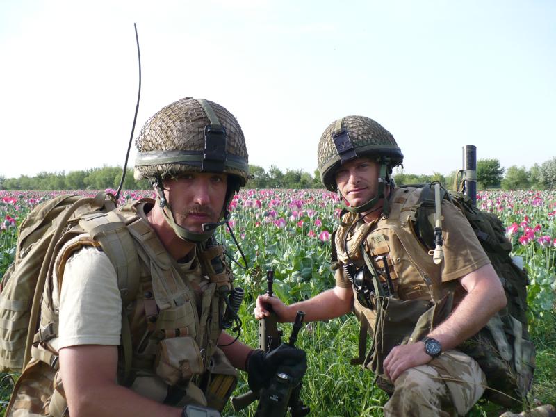 Sgt Phil Stout and Pte Johnny Harris in poppyfields, Afghanistan, 2008