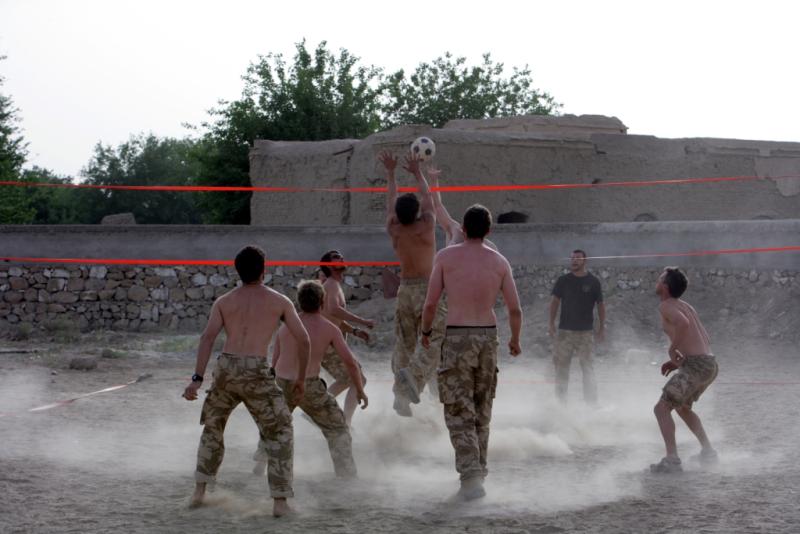 Paras playing volleyball in Hutal, Maywand, Afghanistan April 2008