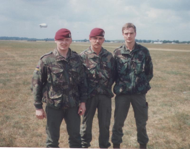 Left to right Pte Holding Pte Perry and Pte Davies? after our first  Ballon jump