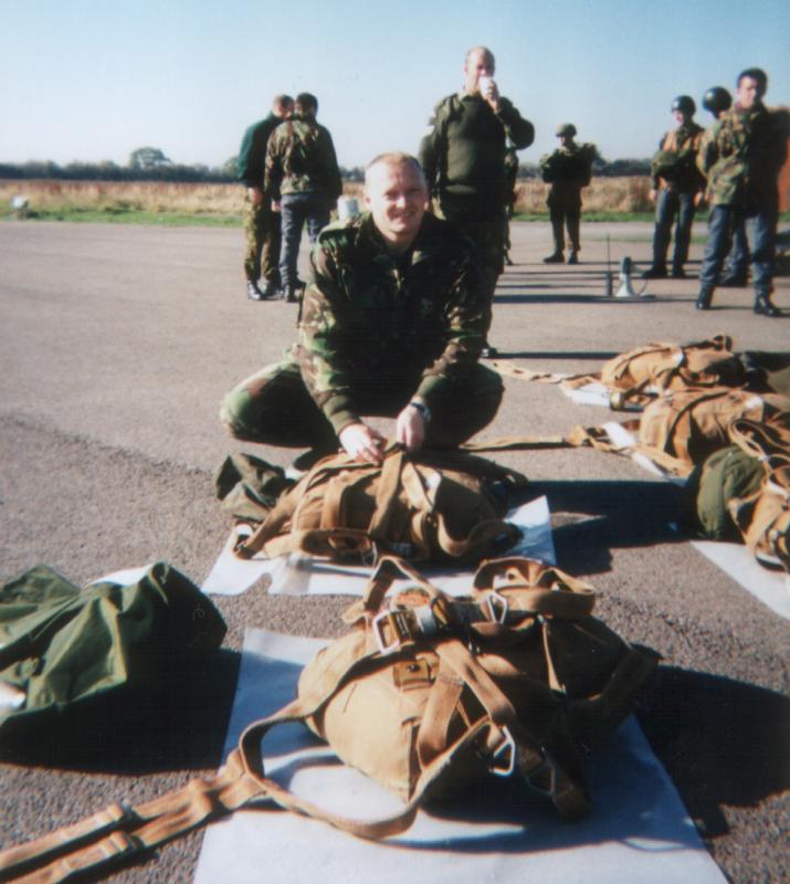 Preparing the parachute equipment before our first jump from Skyvan, 1996