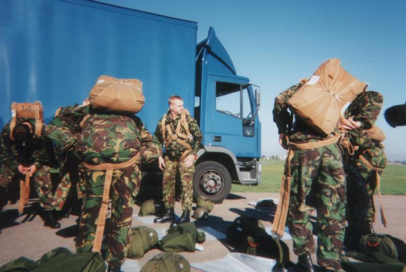 Preparing out chutes for the Skyvan jump, 1996