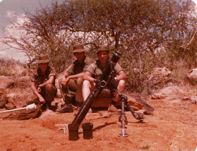Soldiers man a Mortar position, Kenya, 1981