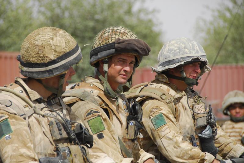 3 PARA soldiers wearing modified helmet covers, Musa Quelah, Afghanistan, 2008