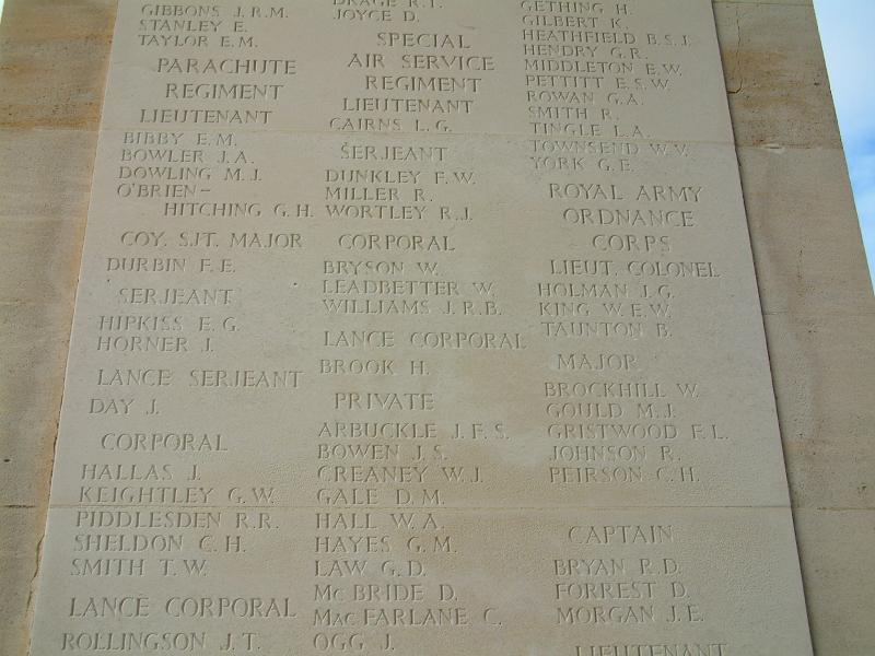 Panel 18, Column 1 of the Bayeux Memorial, near Bayeux War Cemetery, Normandy