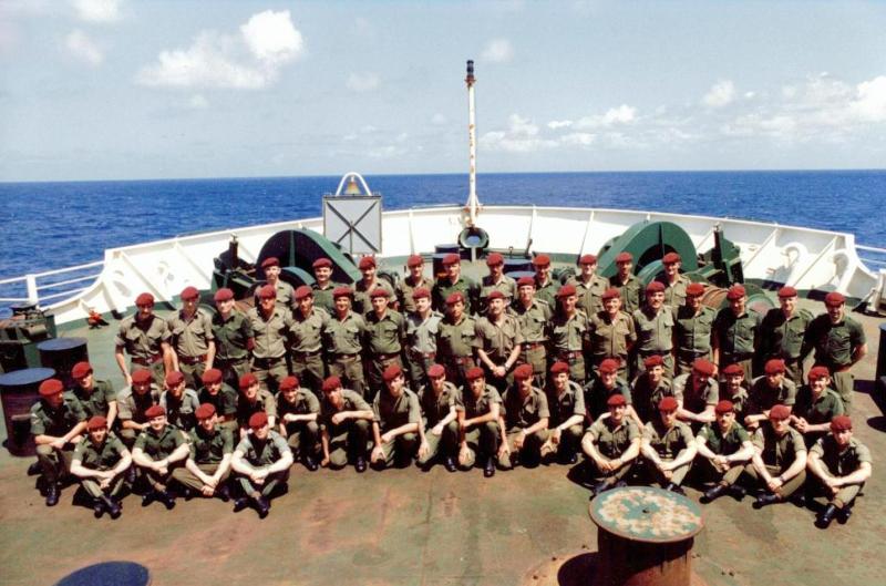 C Company, 2 PARA, MV Norland, en route to the Falklands, May 1982. 