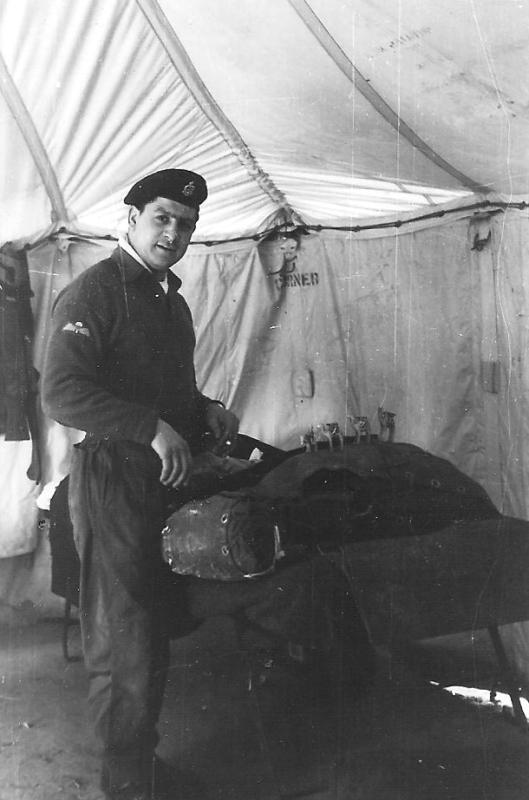 Cpl Rick Rossi packing his weapon container in our tent at Waynes Keep, Cyprus, 1959