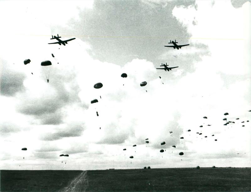 Possibly the first training fatality from parachute failing to open (centre left).