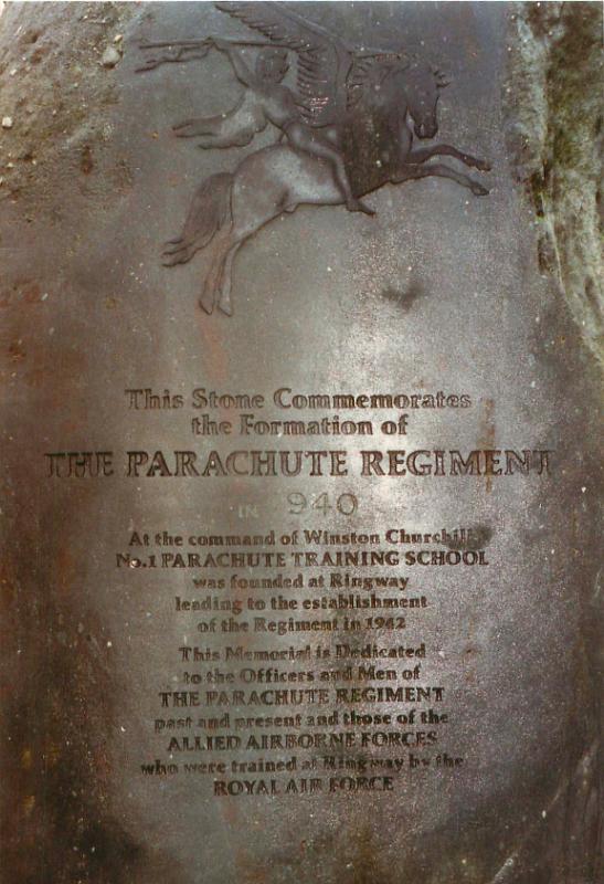 Stone commemorating the formation of the Parachute Regiment at Ringway.